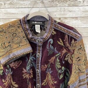 Vintage Sag Harbor Womens 18 Tapestry Jacket Purple Blue Gold Button Up Boho